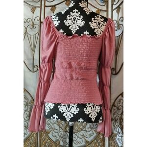 Rewash Brand Womens Ruffled Knit Long Sleeve Top Dusty Mauve Sz L NWT